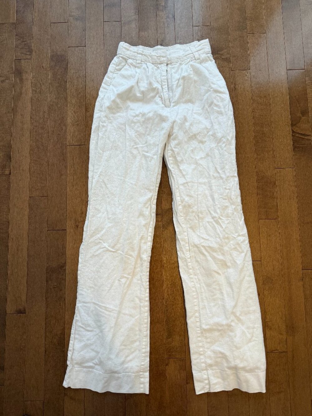 A&F Sloane Tailored Wide Leg Pant (White Linen Blend)